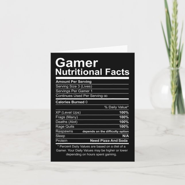 Nutritional Facts Cool Gamer Video Game Funny  Card (Front)