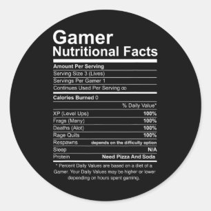 Nutritional Facts Cool Gamer Video Game Funny Classic Round Sticker