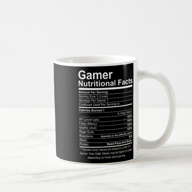 Nutritional Facts Cool Gamer Video Game Funny  Coffee Mug (Right)