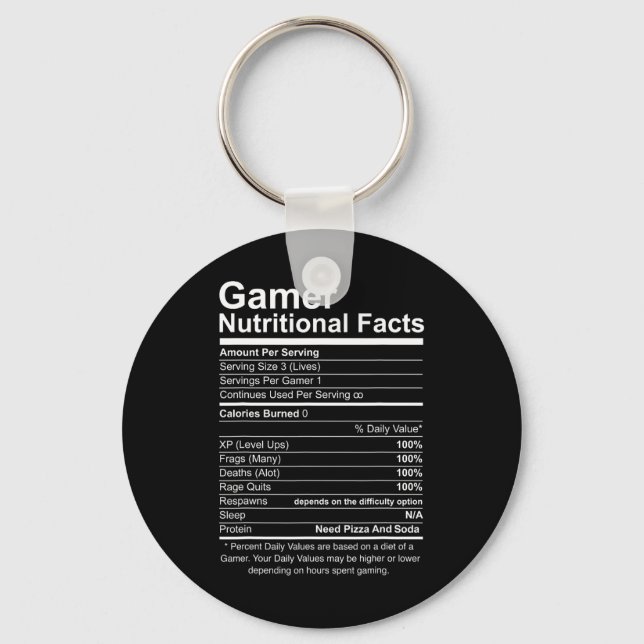 Nutritional Facts Cool Gamer Video Game Funny  Keychain (Front)