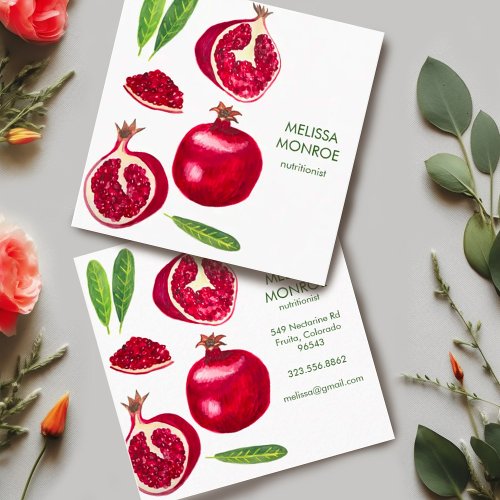 Nutritionist Chef Coach Pomegranates Autumn Fruit Square Business Card