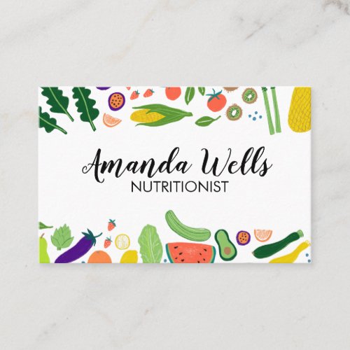 Nutritionist Chef Coach Unique Vegetables Art Business Card