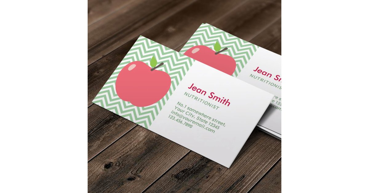 Nutritionist Cute Apple Green Chevron Stripes Business Card | Zazzle