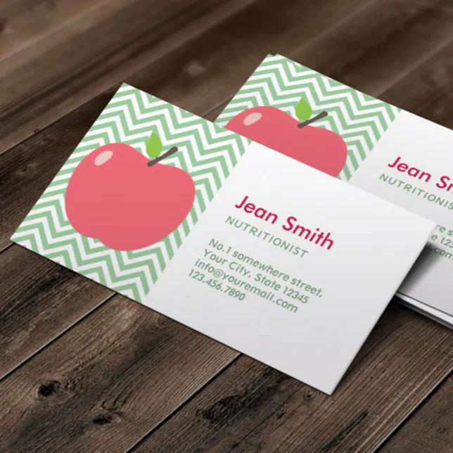 Nutritionist Cute Apple Green Chevron Stripes Business Card | Zazzle