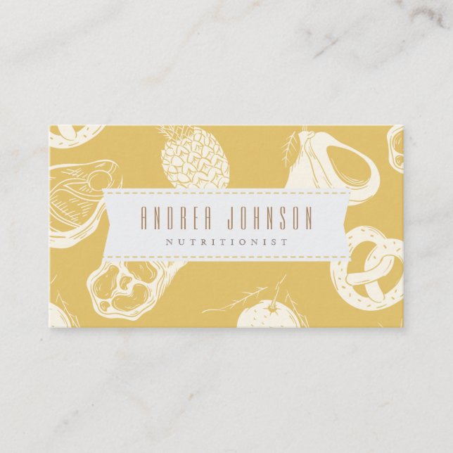 Nutritionist Dietitian Drawn Food Neutral Yellow Business Card (Front)