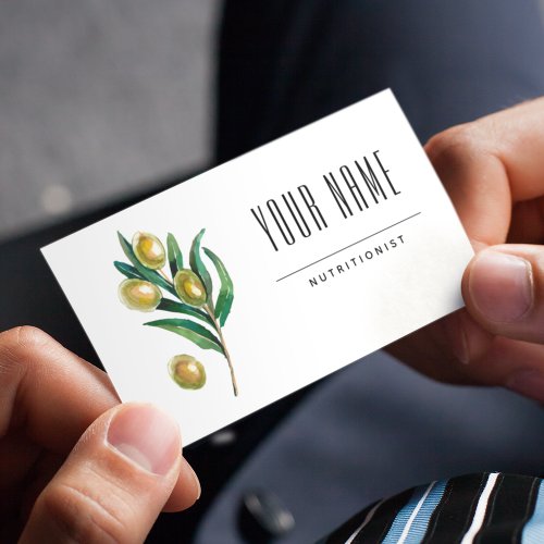 Nutritionist Dietitian Olive Greenery Watercolor Business Card