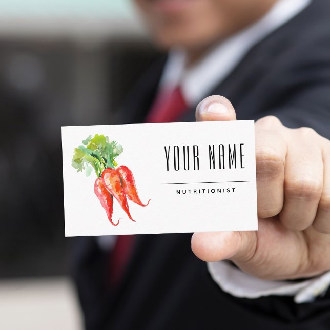 Nutritionist Dietitian Simple Watercolor Carrots Business Card (Creator Uploaded)