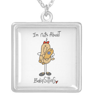 Nuts About Babysitting T-shirts and Gifts Silver Plated Necklace