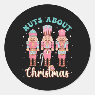 Nuts About Christmas Fun Pastel Christmas Nutcrack Classic Round Sticker