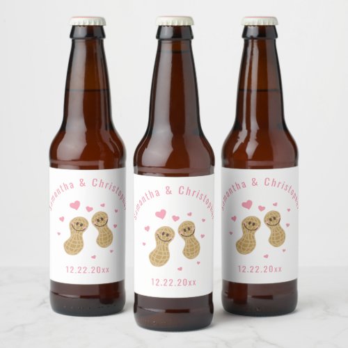 Nuts About Each Other Blush Pink  White Wedding Beer Bottle Label
