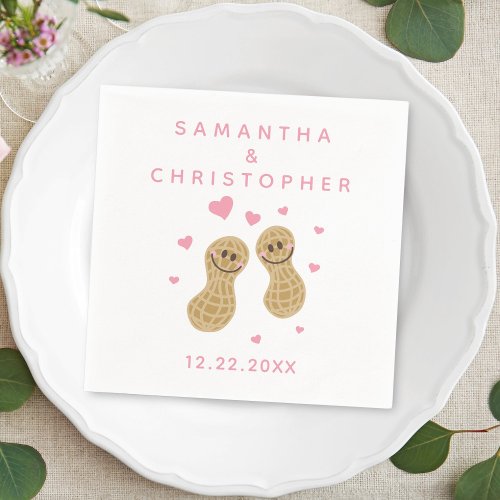 Nuts About Each Other Blush Pink  White Wedding Napkins