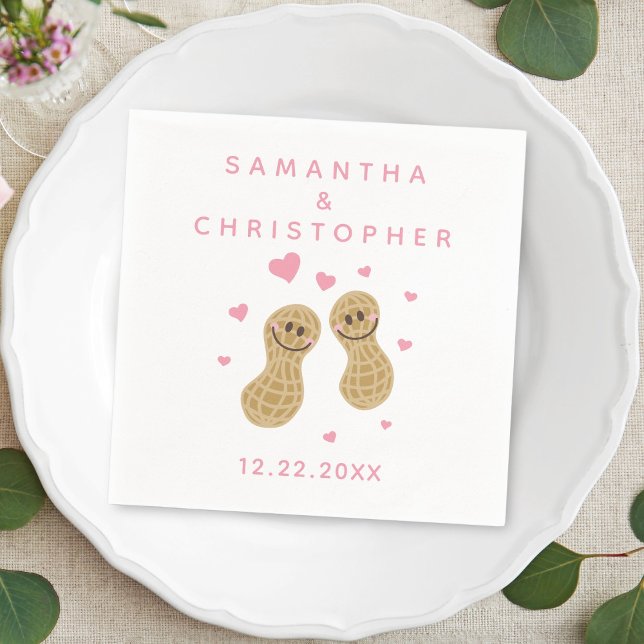 Nuts About Each Other Blush Pink & White Wedding Napkins (Creator Uploaded)