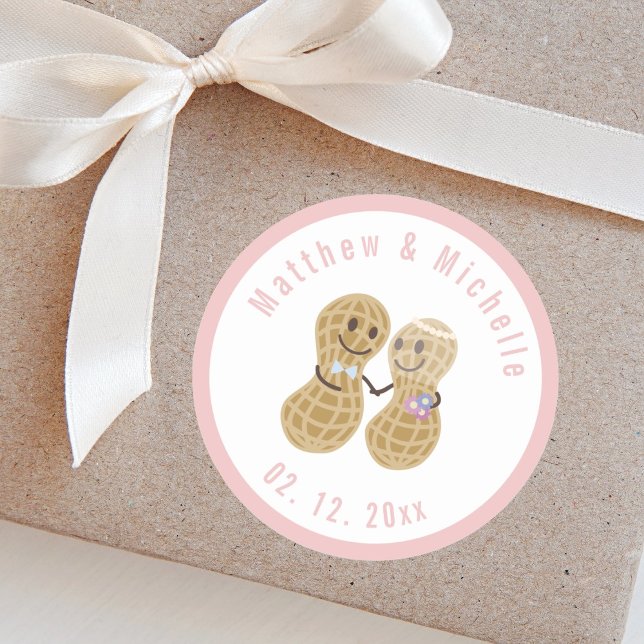 Nuts About Each Other Cute Couple Wedding Favor Classic Round Sticker (Creator Uploaded)