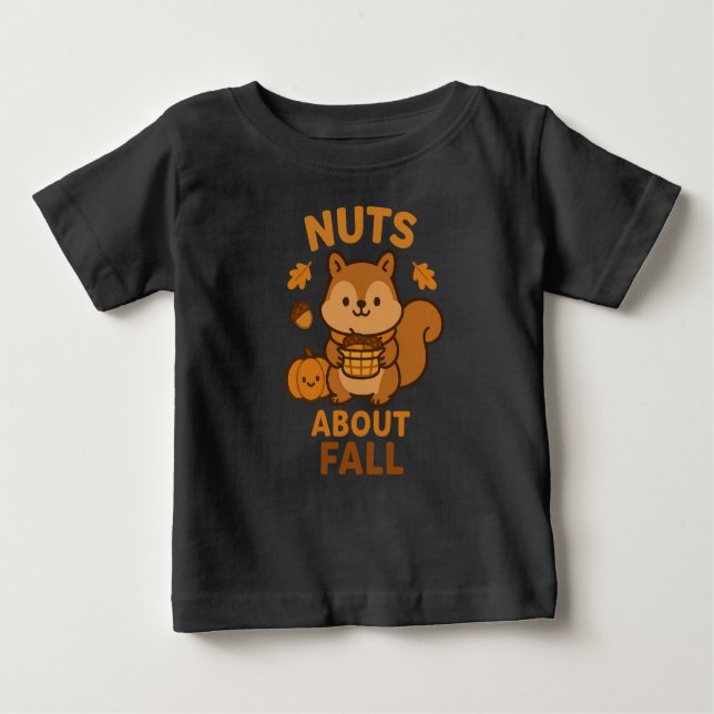 Nuts About Fall – Cute Squirrel Kids T-Shirt (Front)