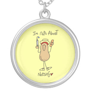 Nuts About Nursing T-shirts and Gifts Silver Plated Necklace