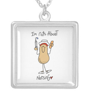 Nuts About Nursing T-shirts and Gifts Silver Plated Necklace