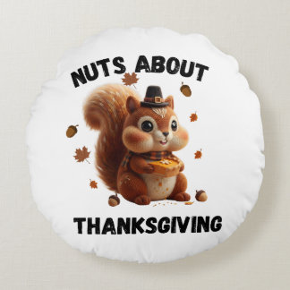 Nuts About Pie – Cute Yarn Squirrel Thanksgiving Round Pillow
