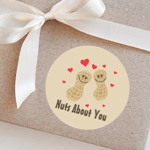 Nuts About You Cute Peanuts Food Pun Humor Cartoon Classic Round Sticker