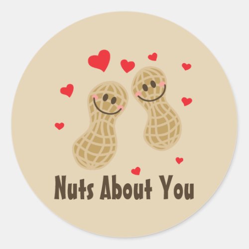 Nuts About You Cute Peanuts Food Pun Humor Cartoon Classic Round Sticker