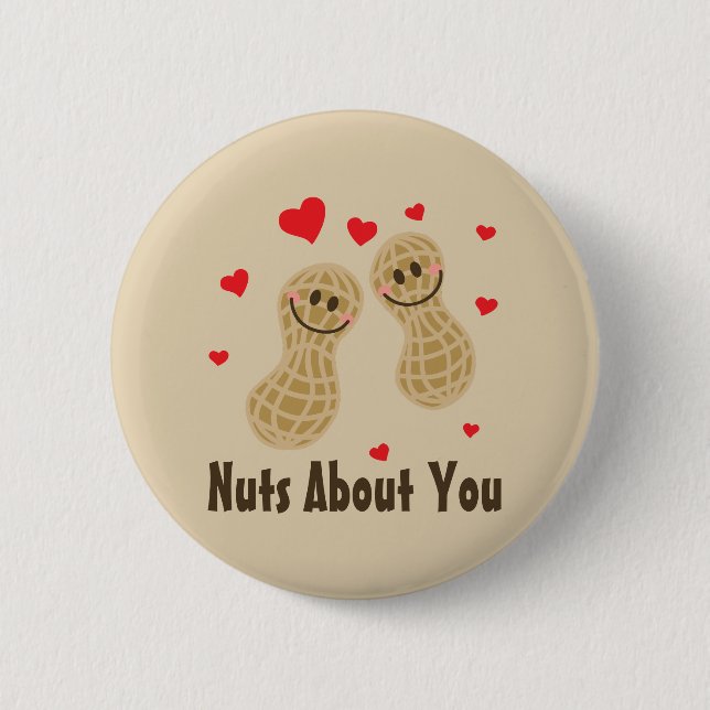 Nuts About You Cute Peanuts Food Pun Humor Cartoon Pinback Button (Front)