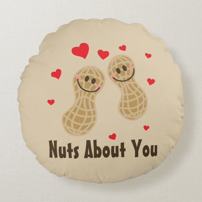 Nuts About You Cute Peanuts Food Pun Humor Cartoon Round Pillow (Front)