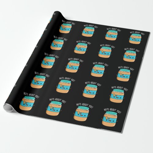 Nuts About You Funny Peanut Butter Pun Dark BG Wrapping Paper