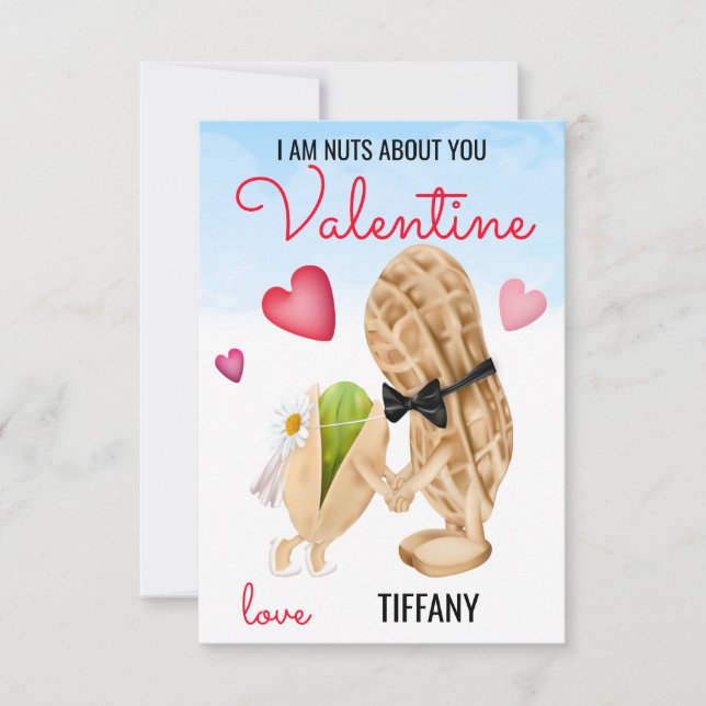 Nuts About You Funny Pun Couple Valentine Note Card (Front)