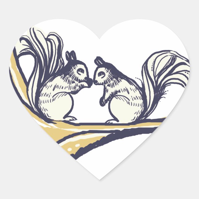Nuts About You Squirrels Wedding Heart Sticker (Front)