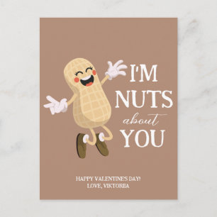 Nuts about you Valentine's day funny Love pun Holiday Postcard