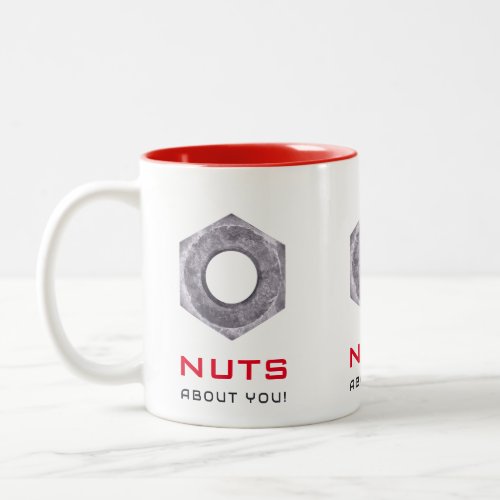 Nuts about you Valentines Day metallic bolts Two_Tone Coffee Mug