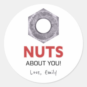 'Nuts about you' Valentine's Day with bolt design Classic Round Sticker