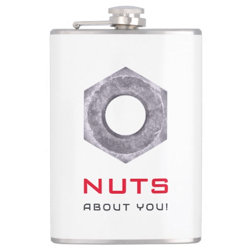 Nuts About You with metallic nuts Valentines Day Flask