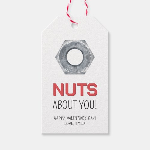 Nuts About You with metallic nuts Valentines Day Gift Tags