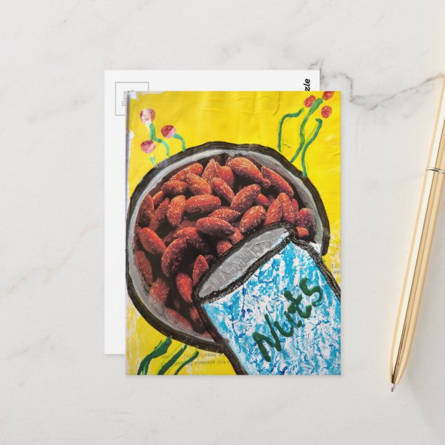Nuts Almonds Mixed Media Collage Postcard (Front/Back In Situ)
