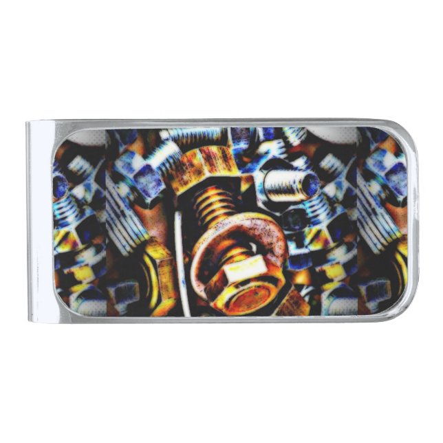 Nuts and Bolts Pop Art Silver Finish Money Clip (Front)