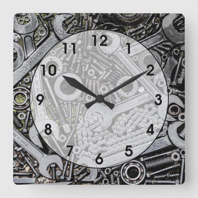 Nuts and Bolts Square Wall Clock (Front)