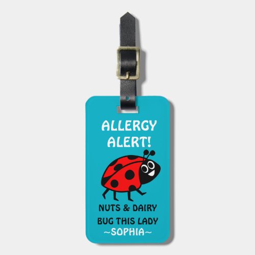 Nuts and Dairy Allergy Ladybug Medical Alert Luggage Tag