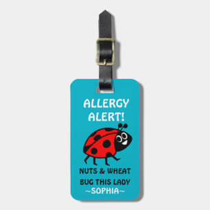 Nuts and Wheat Allergy Ladybug Medical Alert Luggage Tag