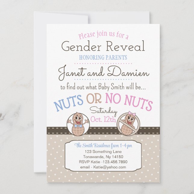 Nuts or No Nuts editable Gender Reveal Invitation (Front)