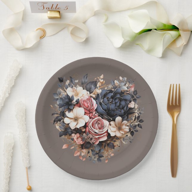 Nutshell Brown Navy Pink White Shower Paper Plates (Wedding)