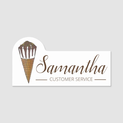 Nutty Buddy Chocolate Ice Cream Cone Scoop Shop Name Tag