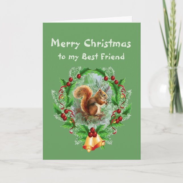 Nutty but Sweet Friend Christmas Greeting Squirrel Holiday Card (Front)