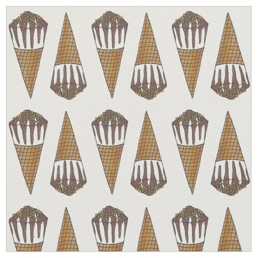 Nutty Chocolate Vanilla Ice Cream Cone Foodie Fun Fabric
