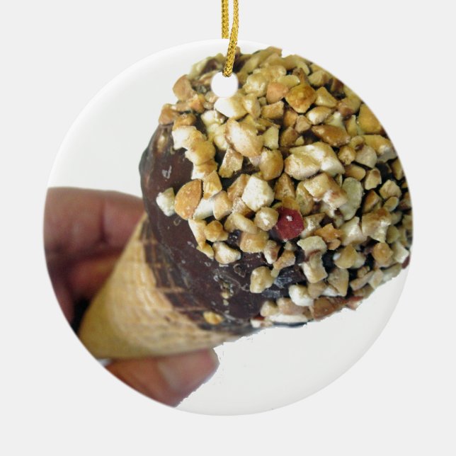 Nutty Ice Cream Cone Ceramic Ornament (Front)