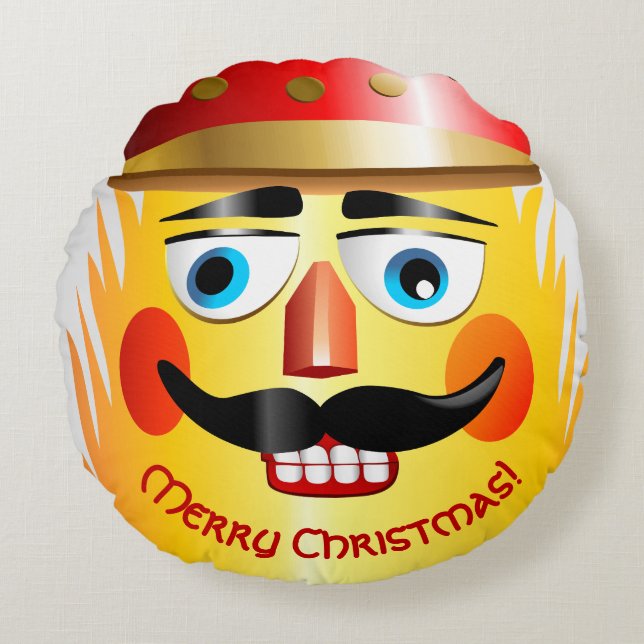 Nutty Nutcracker Toy Soldier Cartoon Round Pillow (Front)