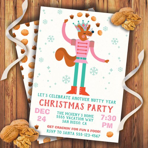 Nutty Squirrel Nutcracker Christmas Party Invitation