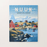 Nuuk Greenland Travel Art Vintage Jigsaw Puzzle<br><div class="desc">Nuuk retro vector travel design. Nuuk,  Greenland's capital,  is a small city on the country's southwest coast. Its large fjord system is known for waterfalls,  humpback whales and icebergs.</div>