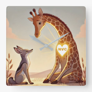 NVC Giraffe and Jackal - Nonviolent Communication Square Wall Clock