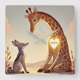 NVC Giraffe and Jackal - Nonviolent Communication Square Wall Clock