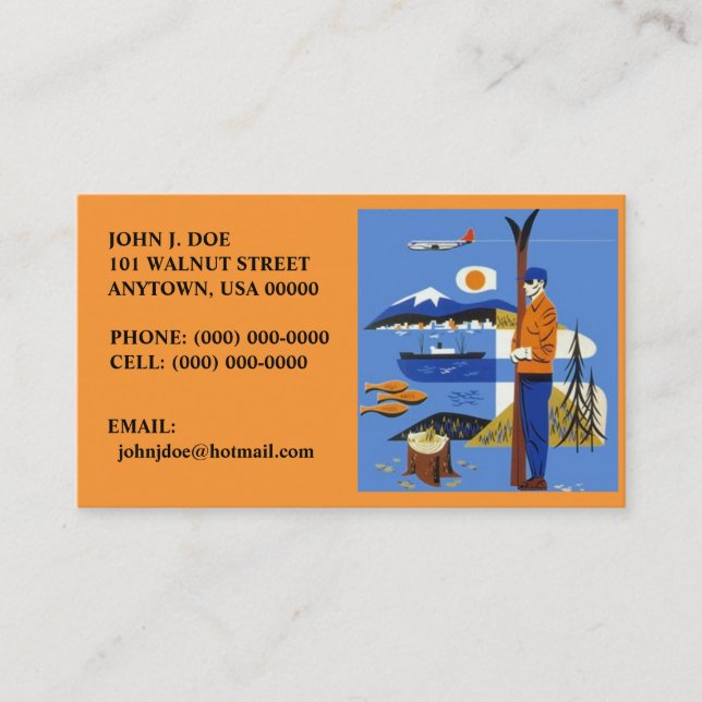 NW RETRO STYLE AIRPLANE SKIS SHIP BUSINESS CARDS! BUSINESS CARD (Front)